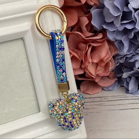 Chic Multicolor Blue Crystal & Leather Mickey Mouse Keychain - Picture 2 of 14